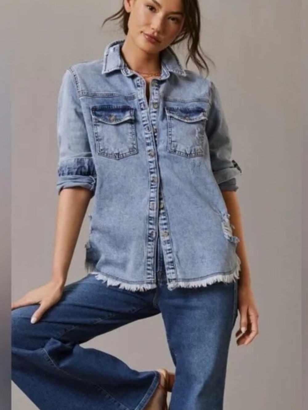 Pilcro Light Blue Denim Button-Front Shirt